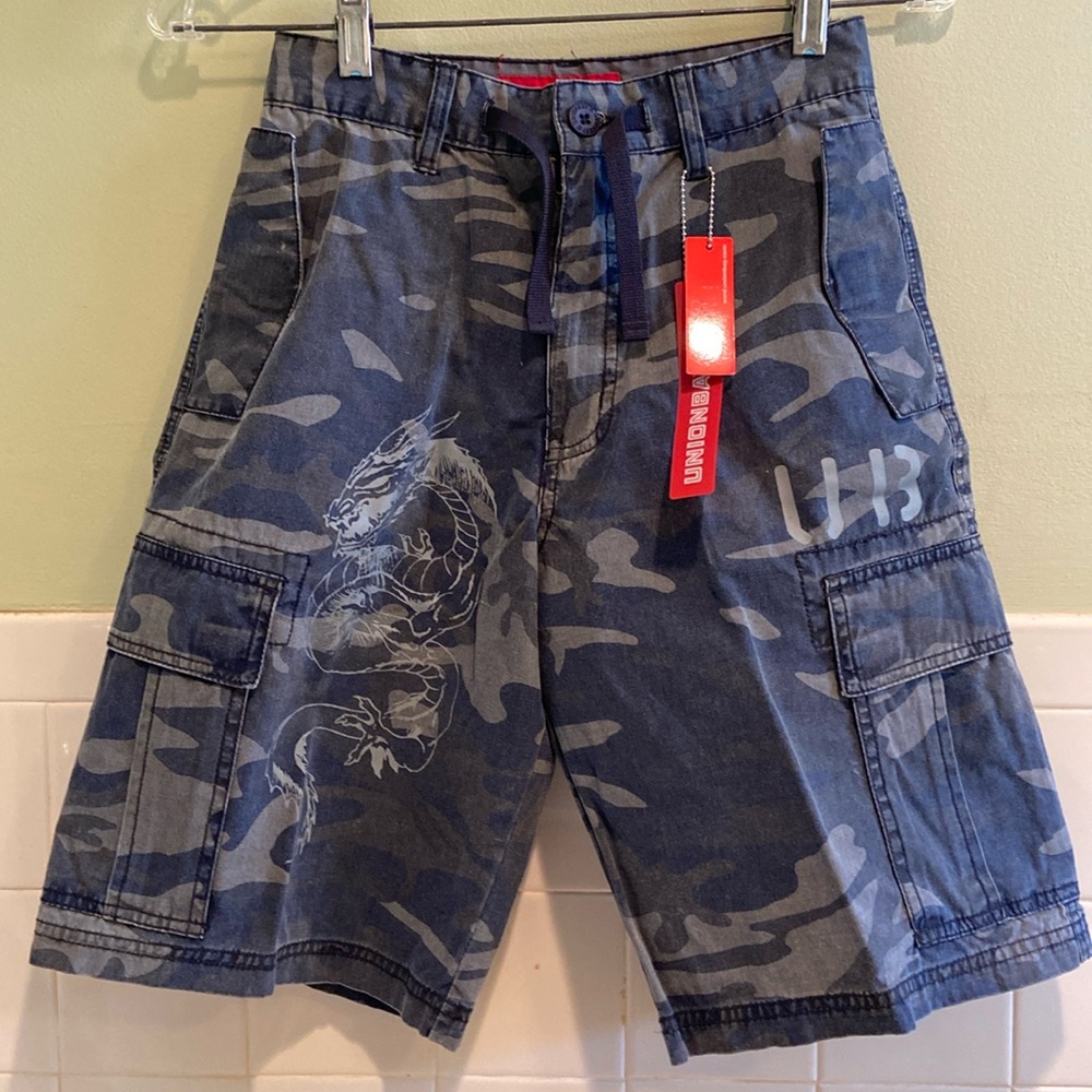 💙UNIONBAY Black Gray Camouflage Twill Cargo Shorts * Boys 12